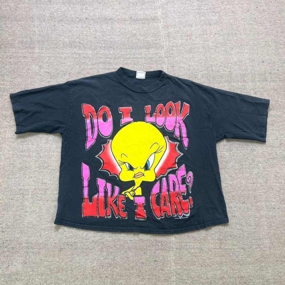 Vintage Tweety Bird Shirt Medium Black 1990s Cropped Looney‎ Tunes